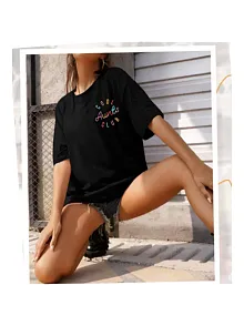 Baskılı Kadın T-shirt - Siyah