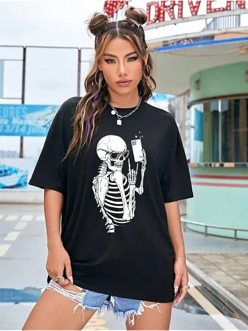 Baskılı Kadın T-shirt - Siyah