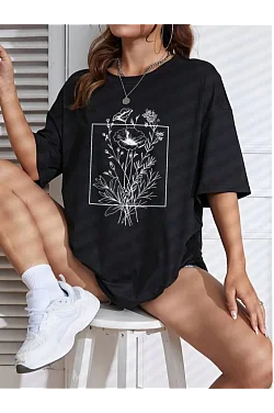 Baskılı Kadın T-shirt - Siyah