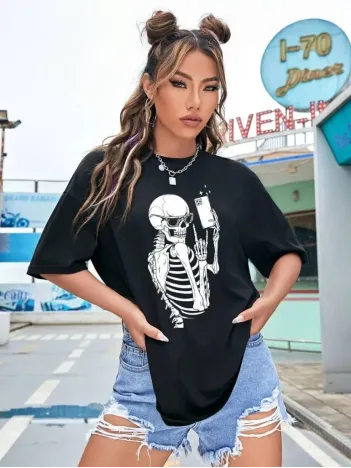 Baskılı Kadın T-shirt - Siyah Baskılı Kadın T-shirt - Siyah