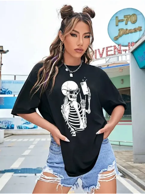 Baskılı Kadın T-shirt - Siyah