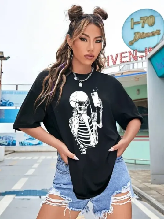 Baskılı Kadın T-shirt - Siyah Baskılı Kadın T-shirt - Siyah