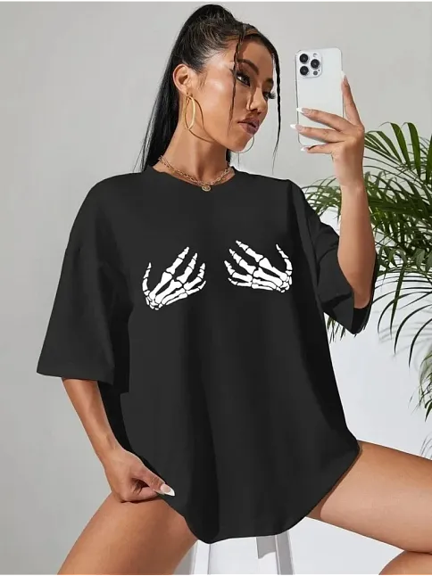Baskılı Kadın T-shirt - Siyah