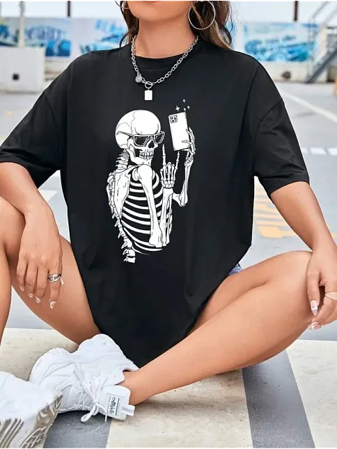 Baskılı Kadın T-shirt - Siyah