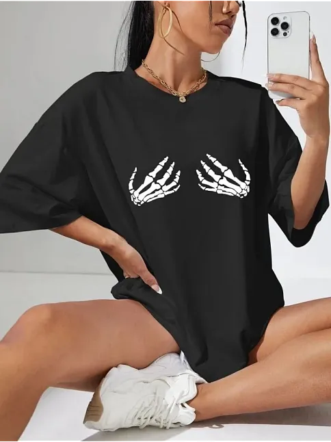 Baskılı Kadın T-shirt - Siyah