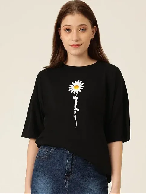 Baskılı Kadın T-shirt - Siyah