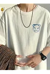 20/1 Penye Compack Bisiklet Yaka Kore Tarzı Sevimli Ayı Baskı Kısa Kol Erkek T-shirt - Beyaz