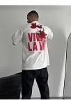 Baskılı Oversize Bisiklet Yaka T-shirt - Beyaz