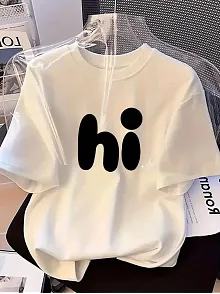 20/1 Penye Compack Baskılı Oversize Bisiklet Yaka Kısa Kol Yazlık T-shirt - Beyaz