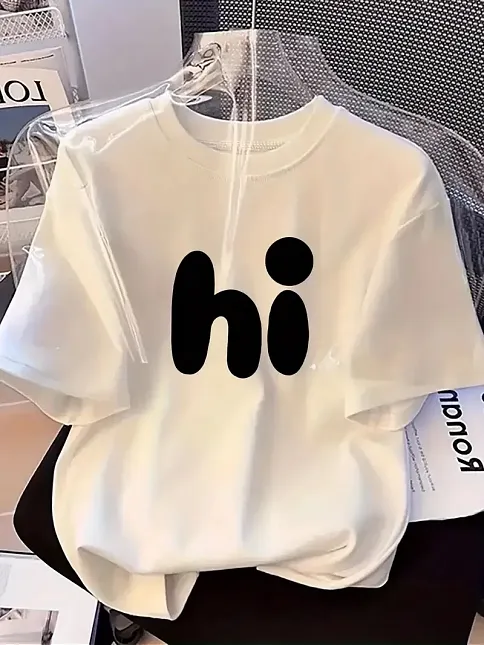20/1 Penye Compack Baskılı Oversize Bisiklet Yaka Kısa Kol Yazlık T-shirt - Beyaz