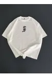 Baskılı Oversize Bisiklet Yaka T-shirt - Beyaz
