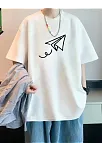 20/1 Penye Compack Uçak Baskılı Oversize Bisiklet Yaka Kısa Kol T-shirt - Beyaz