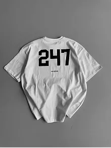 20/1 Penye Compack Baskılı Oversize Bisiklet Yaka Kısa Kol Yazlık T-shirt - Beyaz