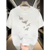 20/1 Penye Compack Özgür kuşlar Baskılı Oversize Bisiklet Yaka T-shirt - Beyaz