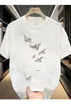 20/1 Penye Compack Özgür Kuşlar Baskılı Oversize Bisiklet Yaka T-shirt - Beyaz