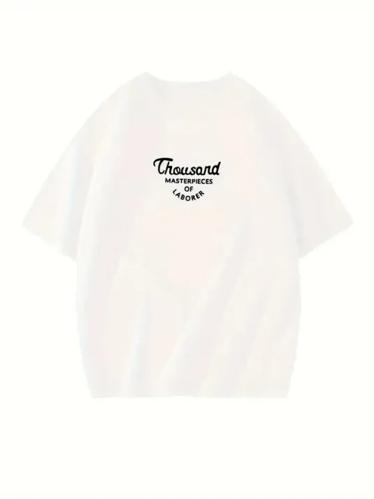 Thousand Ön Arka Baskılı Oversize Bisiklet Yaka T-shirt - Beyaz