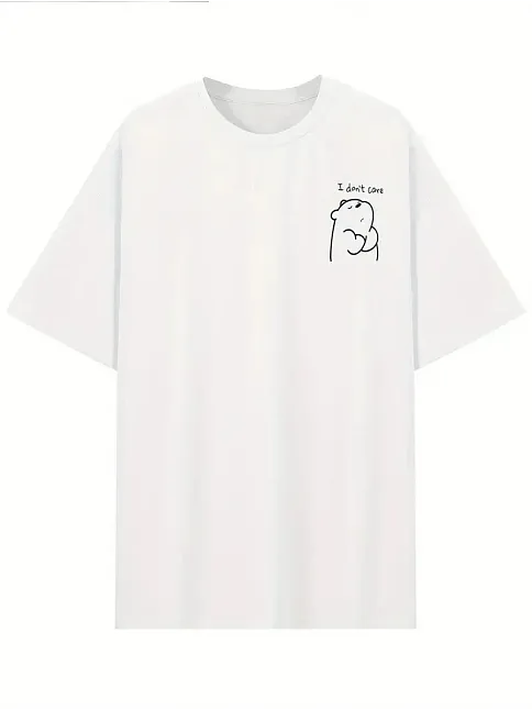 Kadın Ayı Baskılı "Umrumda Değil" Bol Kesim Günlük T-Shirt Beyaz