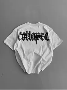 20/1 Penye Compack Baskılı Oversize Bisiklet Yaka Kısa Kol Yazlık T-shirt - Beyaz