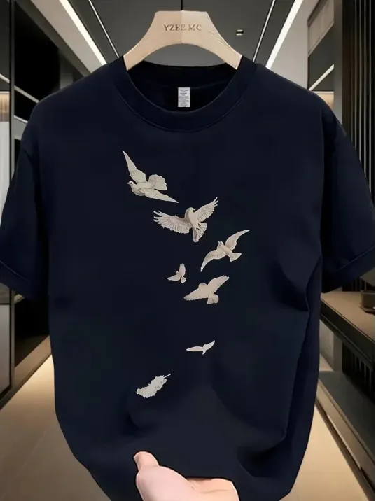 20/1 Penye Compack Özgür kuşlar Baskılı Baskılı Oversize Bisiklet Yaka T-shirt - Beyaz 20/1 Penye Compack Özgür kuşlar Baskılı Baskılı Oversize Bisiklet Yaka T-shirt - Beyaz