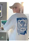 20/1 Penye Compack Bisiklet Yaka Kore Tarzı Sevimli Ayı Baskı Kısa Kol Erkek T-shirt - Beyaz