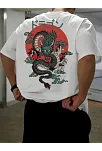 20/1 Penye Compack Ön Arka Ejder Baskılı Oversize Bisiklet Yaka T-shirt - Beyaz