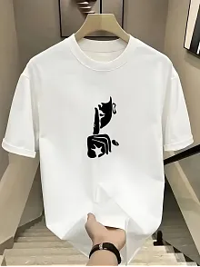Rahat Bisiklet Yaka Tişört, Yaratıcı Karikatür Baskı - Yumuşak Polyester, Her Mevsim Giyilebilir- Beyaz