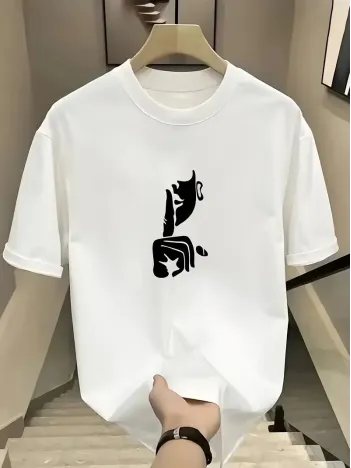 Rahat Bisiklet Yaka Tişört, Yaratıcı Karikatür Baskı - Yumuşak Polyester, Her Mevsim Giyilebilir- Beyaz Rahat Bisiklet Yaka Tişört, Yaratıcı Karikatür Baskı - Yumuşak Polyester, Her Mevsim Giyilebilir- Beyaz