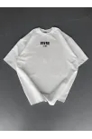 Baskılı Oversize Bisiklet Yaka T-shirt - Beyaz