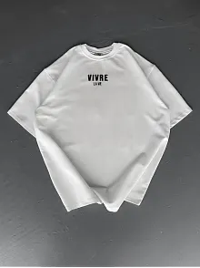 Baskılı Oversize Bisiklet Yaka T-shirt - Beyaz