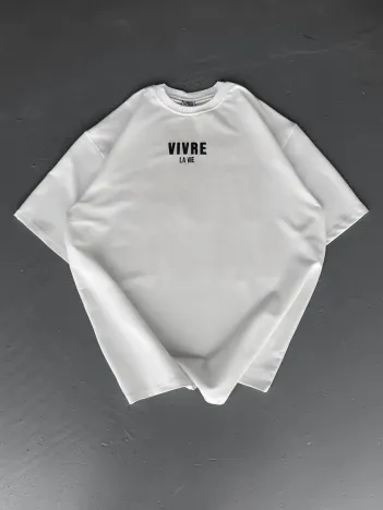 Baskılı Oversize Bisiklet Yaka T-shirt - Beyaz