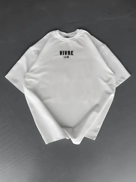 Baskılı Oversize Bisiklet Yaka T-shirt - Beyaz Baskılı Oversize Bisiklet Yaka T-shirt - Beyaz