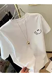 20/1 Penye Compack Gülücük Baskılı Oversize Bisiklet Yaka Kısa Kol Yazlık T-shirt - Beyaz