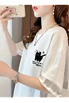 20/1 Penye Compack Tatlı Kedi Baskılı Oversize Bisiklet Yaka T-shirt - Beyaz