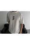 Baskılı Oversize Bisiklet Yaka T-shirt - Beyaz