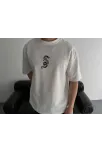 Baskılı Oversize Bisiklet Yaka T-shirt - Beyaz