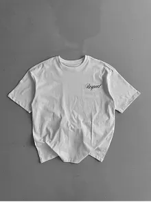 20/1 Penye Compack Baskılı Oversize Bisiklet Yaka Kısa Kol Yazlık T-shirt - Beyaz