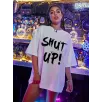 20/1 Penye Compack Oversize Beyaz Shut Up Kısa Kol Yazlık Tişört - Beyaz 20/1 Penye Compack Oversize Beyaz Shut Up Kısa Kol Yazlık Tişört - Beyaz