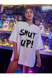 20/1 Penye Compack Oversize Beyaz Shut Up Kısa Kol Yazlık Tişört - Beyaz 20/1 Penye Compack Oversize Beyaz Shut Up Kısa Kol Yazlık Tişört - Beyaz