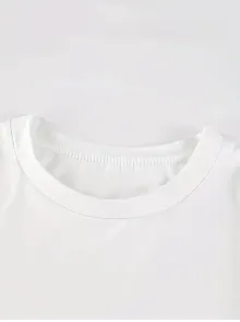 20/1 Penye Compack Baskılı Oversize Kısa Kol Bisiklet Yaka T-shirt - Beyaz