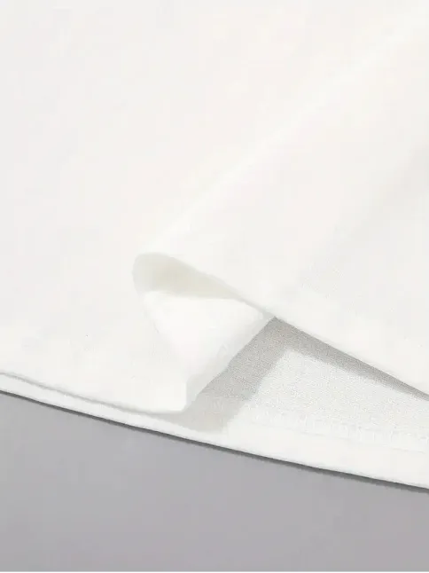 20/1 Penye Compack Palmiye Ön Baskılı Oversize Bisiklet Yaka Kısa Kol Yazlık T-shirt - Beyaz