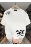 Day One Baskılı Oversize Bisiklet Yaka T-shirt - Beyaz