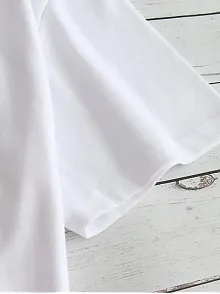 Kadın Beyaz Grafik Tişört - Eğlenceli Çubuk Tasarımlı Oversize Günlük Kısa Kollu Tişört