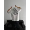 Baskılı Oversize Bisiklet Yaka T-shirt - Beyaz Baskılı Oversize Bisiklet Yaka T-shirt - Beyaz