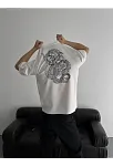 Baskılı Oversize Bisiklet Yaka T-shirt - Beyaz