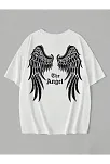 20/1 Penye Compack Dark Angel Baskılı Oversize Kısa Kol Yazlık T-shirt- Beyaz