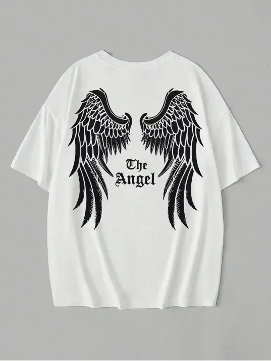 20/1 Penye Compack Dark Angel Baskılı Oversize Kısa Kol Yazlık T-shirt- Beyaz 20/1 Penye Compack Dark Angel Baskılı Oversize Kısa Kol Yazlık T-shirt- Beyaz