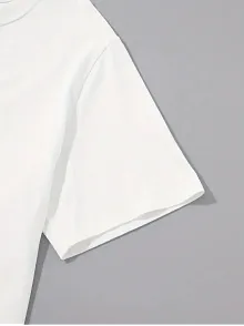 20/1 Penye Compack Sarj %1 Baskılı Oversize Bisiklet Yaka Kısa Kol Yazlık T-shirt - Beyaz