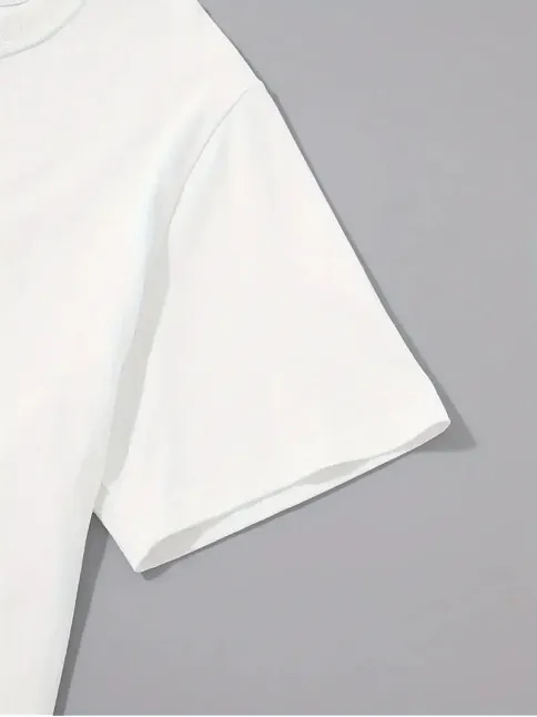 20/1 Penye Compack Sarj %1 Baskılı Oversize Bisiklet Yaka Kısa Kol Yazlık T-shirt - Beyaz