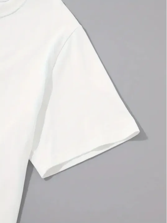 20/1 Penye Compack Sarj %1 Baskılı Oversize Bisiklet Yaka Kısa Kol Yazlık T-shirt - Beyaz