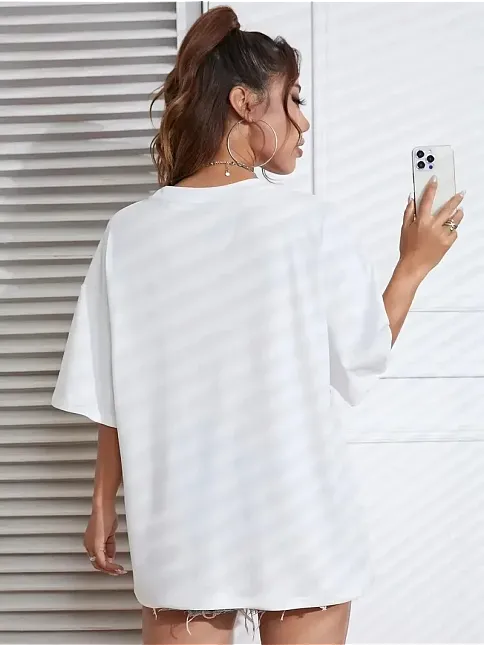 20/1 Penye Compacknew York Baskılı Oversize Kısa Kol Bisiklet Yaka T-shirt - Beyaz
